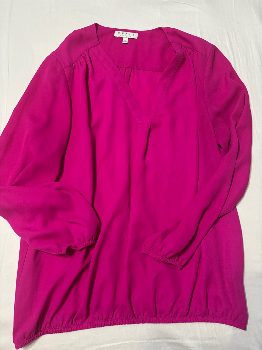 Chaus Women's Fuchsia V-Neck Long Sleeve Blouse